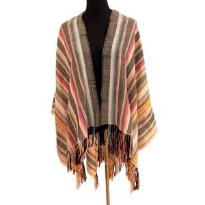 FIGUE Baby Alpaca Striped Tassel Poncho Caftan OS